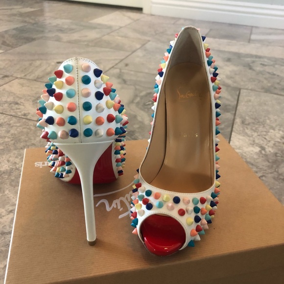 Louboutin size 37 multi colored spiked heels - Picture 4 of 6